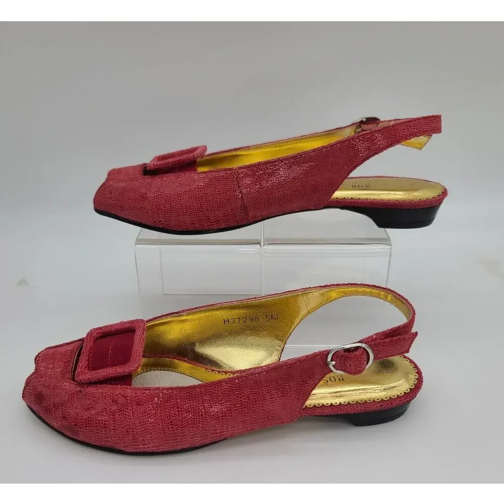 Ros Hommerson Haley Women's 5M Slingback Flats Red Lizard Open Toe w/Box